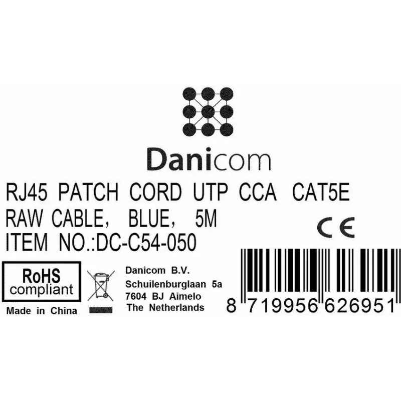 DSIT CAT 5e U/UTP Καλώδιο δικτύου Patch, 5m, Μπλε, CCA, RJ45 (DC-C54-050)