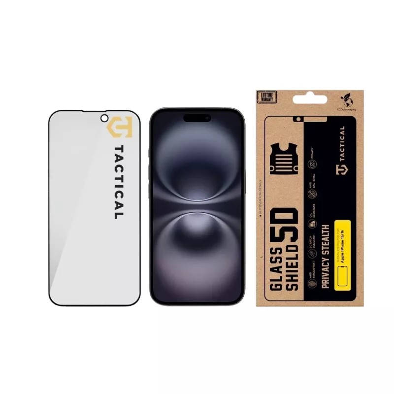 Tactical Glass Shield Privacy 5D Μεμβράνη Προστασίας Οθόνης για iPhone 15 / 16, Μαύρο