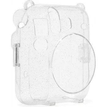 Fujifilm Instax Mini 12 Glitter Cover - Διάφανη Γκλίτερ Θήκη Κάμερας με Ρυθμιζόμενο Λουράκι Ώμου, Μαγνητικό Κλείσιμο, Προσαρμοσμένη Προστασία PU Δέρματος και PVC για Instax Mini 12