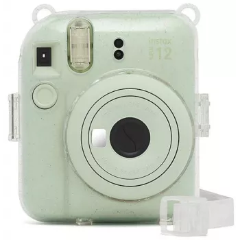 Fujifilm Instax Mini 12 Glitter Cover - Διάφανη Γκλίτερ Θήκη Κάμερας με Ρυθμιζόμενο Λουράκι Ώμου, Μαγνητικό Κλείσιμο, Προσαρμοσμένη Προστασία PU Δέρματος και PVC για Instax Mini 12