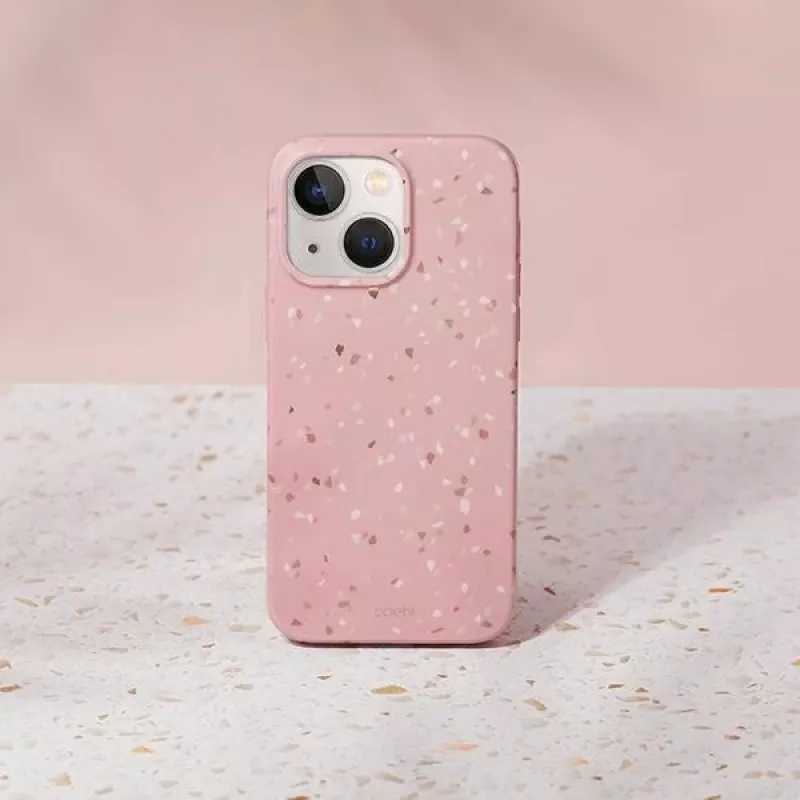 UNIQ Coehl Terrazzo θήκη για iPhone 14 Plus / 15 Plus, κοραλί ροζ