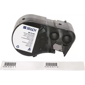 Brady M5-75-461 ρολό αυτοπλαστικοποιούμενων ετικετών πολυεστέρα, μαύρο σε λευκό/διαφανές, 25,40 x 66,68 mm, μόνιμη κόλλα, 120 ετικέτες
