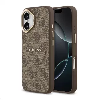 Guess Apple iPhone 17 θήκη MagSafe από δέρμα PU με χρυσό πλαίσιο 4G καφέ