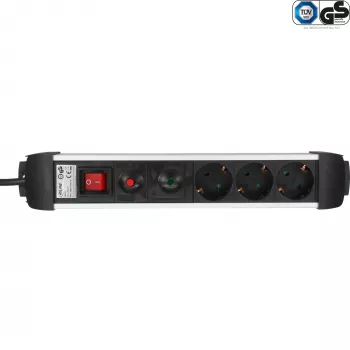InLine® πολύπριζο αλουμινίου, 3 θέσεων, πρίζες σούκο, φωτιζόμενος διακόπτης, 1,5 m