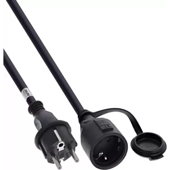 InLine® Καλώδιο επέκτασης με επαφή γείωσης, Outdoor IP44, προστασία επαφής, 15m, Μαύρο