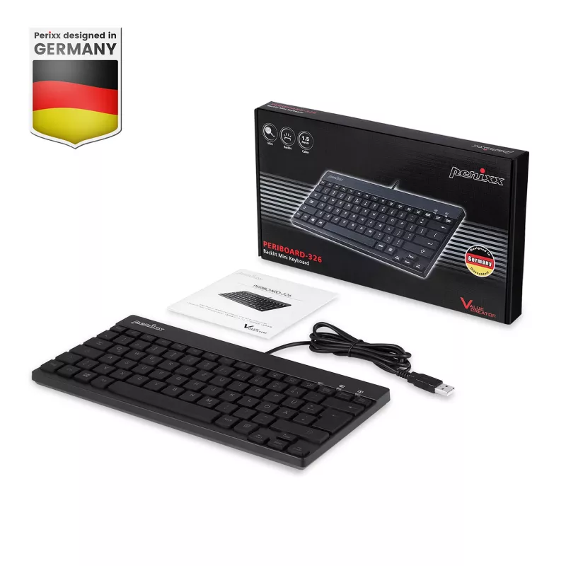Perixx PERIBOARD-326 DE Φωτιζόμενο πληκτρολόγιο USB, ενσύρματο, Μαύρο