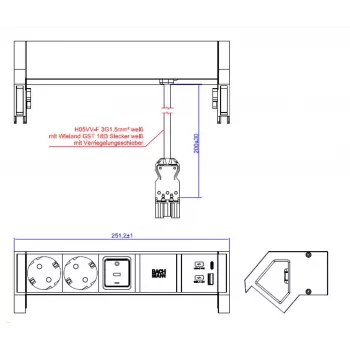 Bachmann DESK2 λευκό επιτραπέζιο power module με 2 πρίζες Schuko και USB-A/C 22W, 0,2m GST18