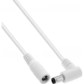 InLine® καλώδιο επέκτασης DC, γωνιακό αρσενικό βύσμα, 5,5 x 2,1 mm, λευκό, 1 m