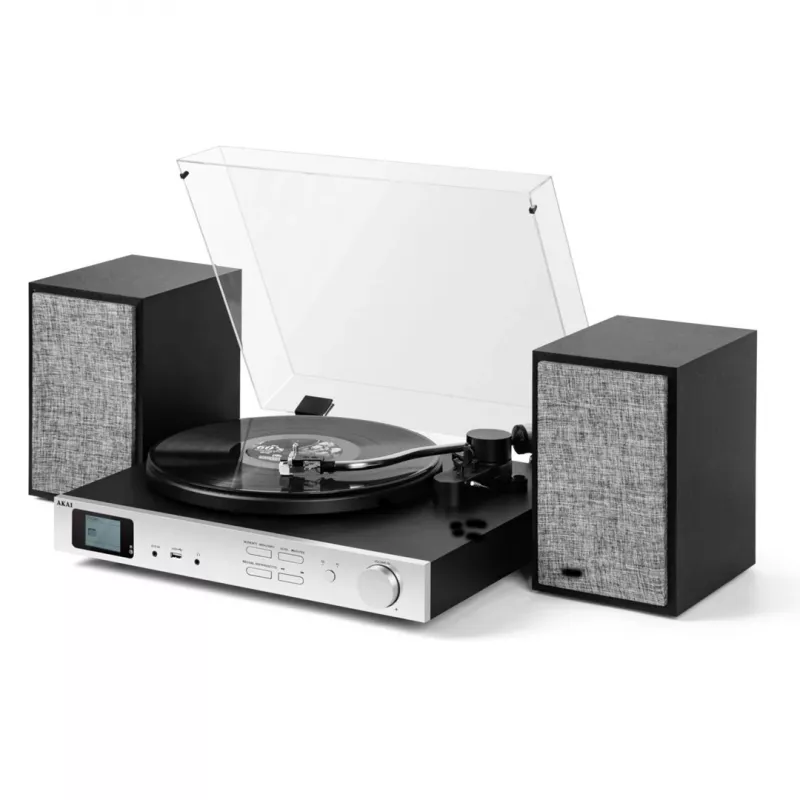 AKAI ATT-500SP Πικάπ με ιμάντα, εξωτερικά ηχεία, Bluetooth, εγγραφή USB, Μαύρο