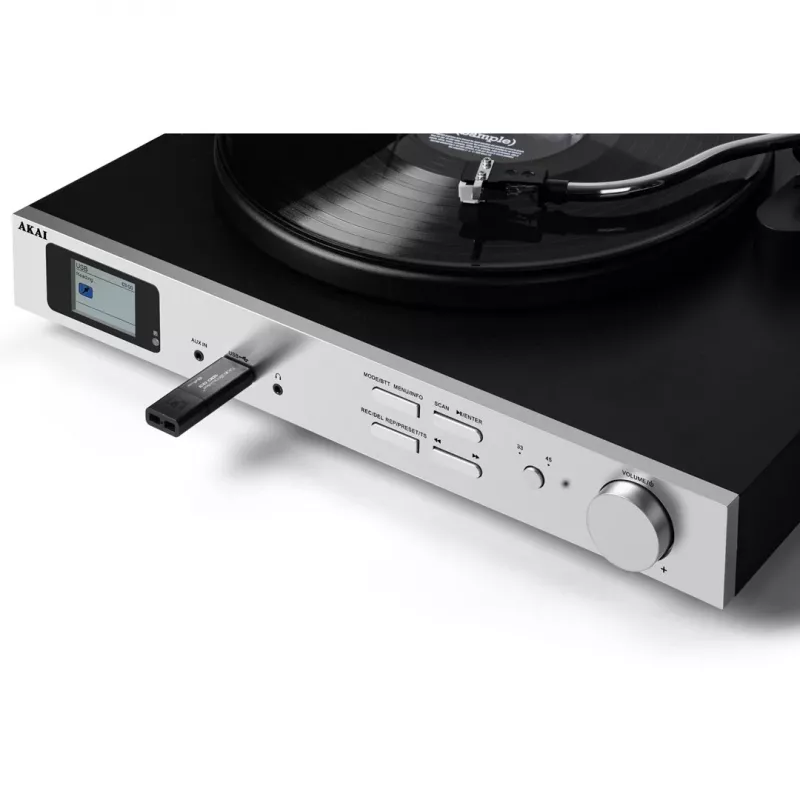 AKAI ATT-500SP Πικάπ με ιμάντα, εξωτερικά ηχεία, Bluetooth, εγγραφή USB, Μαύρο