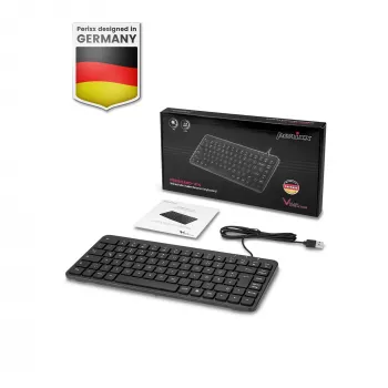 Perixx PERIBOARD-414 B DE ενσύρματο Mini-USB πληκτρολόγιο, αθόρυβα πλήκτρα, γερμανικό layout, μαύρο