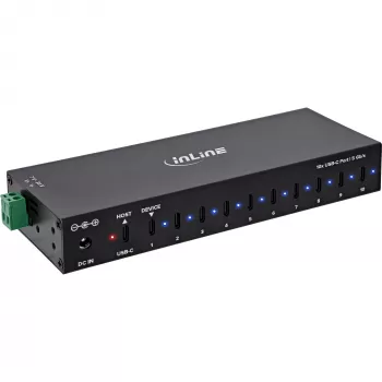 DELOCK InLine® USB 3.2 Gen.1 Industrial Hub, USB-C, 10-Port, με τροφοδοτικό