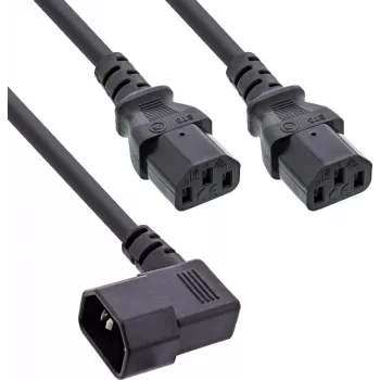 InLine® Καλώδιο τροφοδοσίας-Y, συσκευών, 1x IEC-C14 γωνιακό σε 2x IEC-C13, 1m