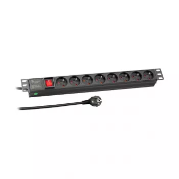 EFB Elektronik 19 ιντσών 1U Rackmount PDU, 8 γαλλικές πρίζες, βύσμα CEE 7/7, 16A, Μαύρο