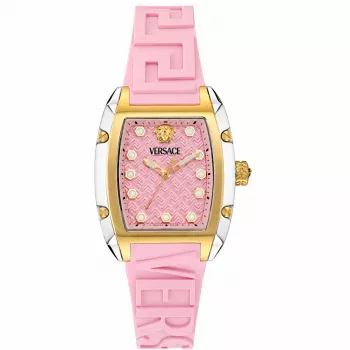 Versace VE8K00224 Γυναικείο Ρολόι Quartz, 45 mm, Γκρι Κάσα Ανοξείδωτου Χάλυβα, Ροζ Καντράν, Ροζ Λουράκι Σιλικόνης