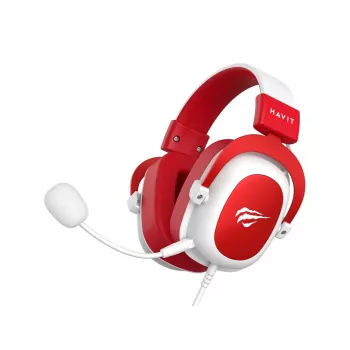 HAV H2002d ενσύρματο gaming headset με οδηγούς 50 mm, RGB LED, μικρόφωνο με απομόνωση θορύβου, λευκό/κόκκινο