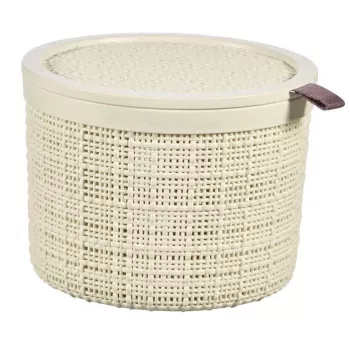 CURVER Jute Στρογγυλό καλάθι αποθήκευσης με καπάκι, 2L, Κρεμ, 17x13 cm