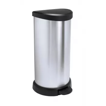 Curver Deco Κάδος απορριμμάτων με πεντάλ στρογγυλός 50L Μαύρο Ασημί Μεταλλικό εφέ
