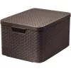 CURVER Style L Κουτί αποθήκευσης με καπάκι, 43,6 x 32,6 x 23 cm, Σκούρο καφέ, 32,67 L, Πτυσσόμενο, Στοιβαζόμενο, Λαβές υφασμάτινες