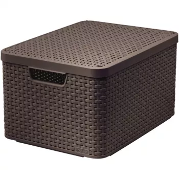 CURVER Style L Κουτί αποθήκευσης με καπάκι, 43,6 x 32,6 x 23 cm, Σκούρο καφέ, 32,67 L, Πτυσσόμενο, Στοιβαζόμενο, Λαβές υφασμάτινες