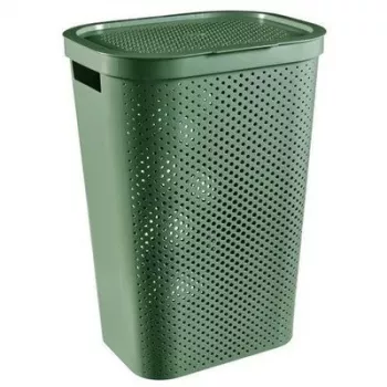 CURVER Infinity Recycled 60L Κουτί για άπλυτα, Πράσινο, 44x35x60 cm, αεριζόμενο καλάθι απλύτων από ανακυκλωμένο πλαστικό με καπάκι και λαβές