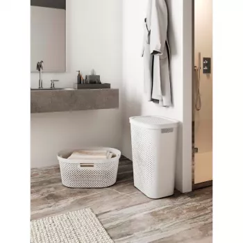 CURVER Infinity Recycled 60L Κουτί για άπλυτα, Πράσινο, 44x35x60 cm, αεριζόμενο καλάθι απλύτων από ανακυκλωμένο πλαστικό με καπάκι και λαβές