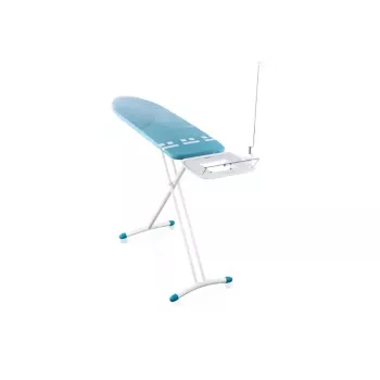 LEIFHEIT Air Board Express L Solid σιδερώστρα 130x38 cm με τεχνολογία Thermo-Reflect, ρυθμιζόμενο ύψος 75-98 cm, πτυσσόμενη, σχήμα ώμου, αντιολισθητικά πόδια, βάση σιδέρου, συγκρατητής καλωδίου, λευκό/μπλε