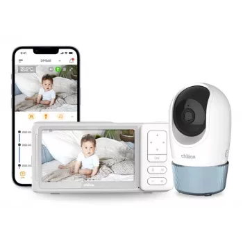 Chillax DM568 Wi-Fi & FHSS Βιντεομόνιτορ μωρού με οθόνη 5 ιντσών, περιστρεφόμενη-ανακλινόμενη κάμερα, νυχτερινή όραση, αμφίδρομη επικοινωνία, αισθητήρα θερμοκρασίας, νανουρίσματα και εφαρμογή Hubble