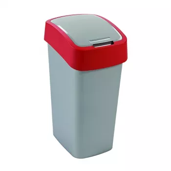 CURVER Flip Bin 45L Κάδος Απορριμμάτων Ασημί/Κόκκινο με Καπάκι Ταλάντωσης