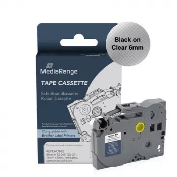 MediaRange κασέτα ταινίας σήμανσης για Brother TZ-111/TZe-111, 6mm, 8m, μαύρο σε διαφανές