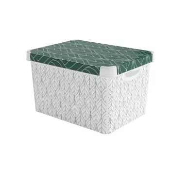 CURVER Deco Stockholm L Κουτί Αποθήκευσης με Καπάκι, 39,5 x 29,5 x 23,5 cm, Green Leaves