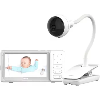 Chillax DM685 Wi-Fi/FHSS βίντεο babyphone με μονάδα γονέα 5 ιντσών, κάμερα 1080p, λειτουργία περιστροφής-κλίσης, νυχτερινή όραση, λειτουργία ενδοεπικοινωνίας, αισθητήρας θερμοκρασίας, νανουρίσματα, λευκό