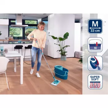 LEIFHEIT σετ καθαρισμού δαπέδου Clean Twist M Ergo με Power Cleaner 1L, σύστημα Spin-Mop, πράσινο/λευκό