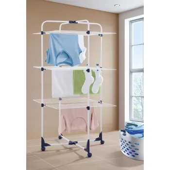 LEIFHEIT Classic Tower 270 Απλώστρα για εσωτερικούς και εξωτερικούς χώρους, 27 m μήκος απλώματος, πτυσσόμενη, 3 επίπεδα, Λευκό/Μπλε