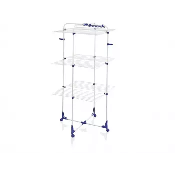LEIFHEIT Classic Tower 340 Απλώστρα εσωτερικού/εξωτερικού χώρου, πτυσσόμενη, 34 m μήκος απλώματος, 3 επίπεδα, Λευκό με μπλε λεπτομέρειες, 360° ροδάκια
