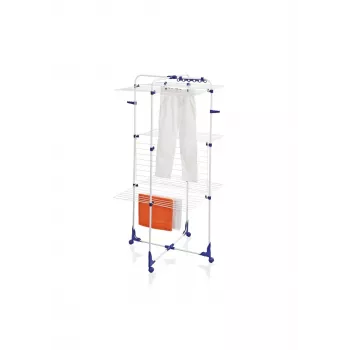 LEIFHEIT Classic Tower 340 Απλώστρα εσωτερικού/εξωτερικού χώρου, πτυσσόμενη, 34 m μήκος απλώματος, 3 επίπεδα, Λευκό με μπλε λεπτομέρειες, 360° ροδάκια