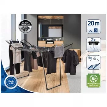LEIFHEIT απλώστρα ρούχων Pegasus 200 Solid Black 20 m μήκος στεγνώματος πτυσσόμενη