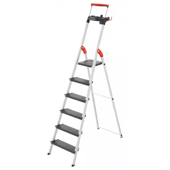 Hailo L100 TopLine 8050-607 σκάλα οικιακής χρήσης αλουμινίου, 6 σκαλοπάτια, με ραφιέρα πολλαπλών χρήσεων