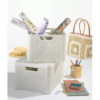 CURVER Box Style L 43,6 x 32,6 x 23 cm κρεμ – πτυσσόμενο κουτί αποθήκευσης από ύφασμα με καπάκι και λαβές, 32,7 L