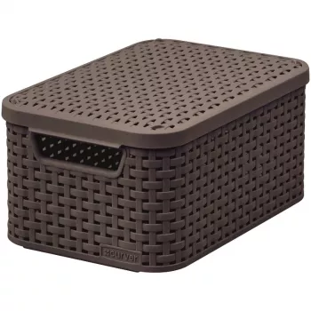 CURVER Style S κουτί αποθήκευσης με καπάκι, 29,1 x 19,8 x 14,2 cm, σκούρο καφέ, 8,18 L, πτυσσόμενο, λαβή με μεταλλικά δακτύλια