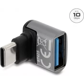 Delock USB 10 Gbps αντάπτορας USB Type-C αρσενικό σε USB Type-A θηλυκή υποδοχή, με γωνία προς τα πάνω, θήκη αλουμινίου
