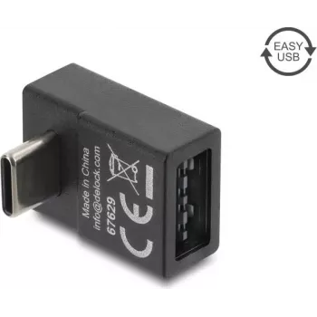 Delock USB 2.0 USB Type-C αρσενικό σε Easy USB Type-A θηλυκή υποδοχή γωνιακός αντάπτορας, μαύρο