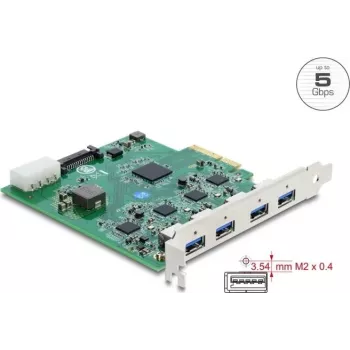Delock PCI Express x4 κάρτα σε 4 x USB 5 Gbps USB Type-A τετρακάναλη