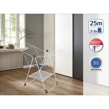 LEIFHEIT Classic 250 Flex απλώστρα ρούχων - 25 m μήκος απλώματος, ρυθμιζόμενα φτερά καθ' ύψος, πτυσσόμενη, λευκό/μπλε