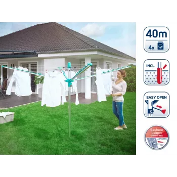 LEIFHEIT Linomatic 400 Easy περιστρεφόμενη απλώστρα 40 m, αλουμίνιο, ασημί/μπλε