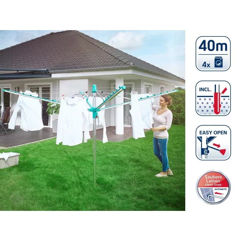LEIFHEIT Linomatic 400 Easy περιστρεφόμενη απλώστρα 40 m, αλουμίνιο, ασημί/μπλε