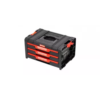 QBRICK SYSTEM PRO DRAWER 3 εργαλειοθήκη 2.0 Basic αρθρωτό σύστημα αποθήκευσης με 3 ρηχά συρτάρια, μαύρο/κόκκινο, μεταλλικοί οδηγοί, συνολικό φορτίο 15 kg