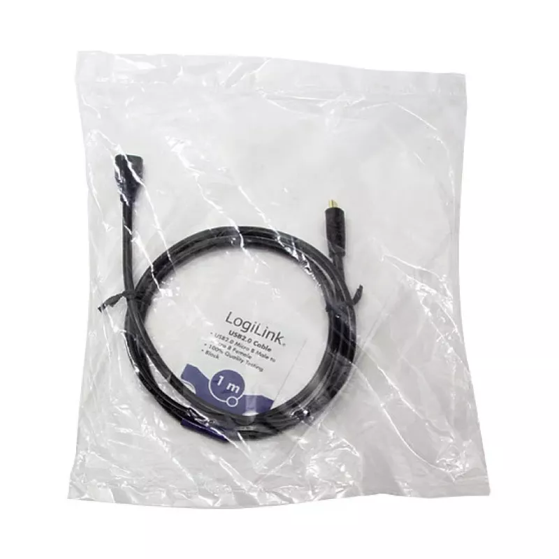 LogiLink CU0121 Καλώδιο επέκτασης USB 2.0 Micro-B αρσενικό σε Micro-B θηλυκό, 1 m, Μαύρο