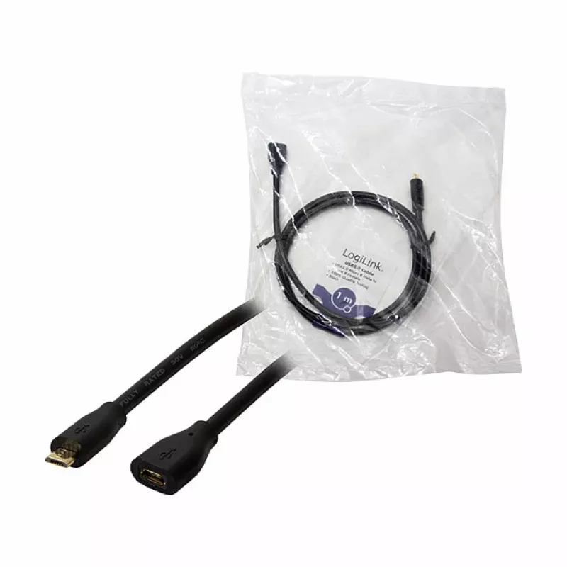 LogiLink CU0121 Καλώδιο επέκτασης USB 2.0 Micro-B αρσενικό σε Micro-B θηλυκό, 1 m, Μαύρο