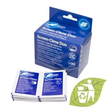 AF Screen-Clene Duo Wipes - Υγρά/Στεγνά μαντηλάκια καθαρισμού για οθόνες, 20 φακελάκια (10 υγρά + 10 στεγνά)